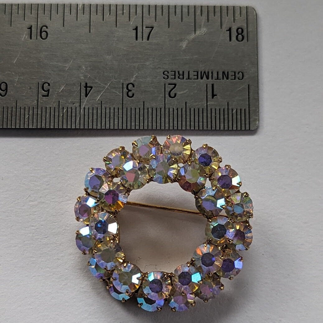 Vintage Rhinestone Brooch | Floral Wreath Brooch Pin