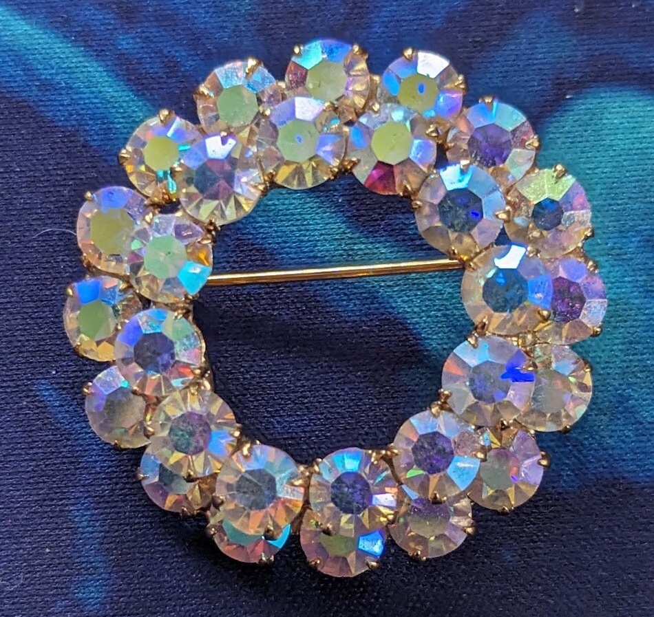 Vintage Rhinestone Brooch | Floral Wreath Brooch Pin