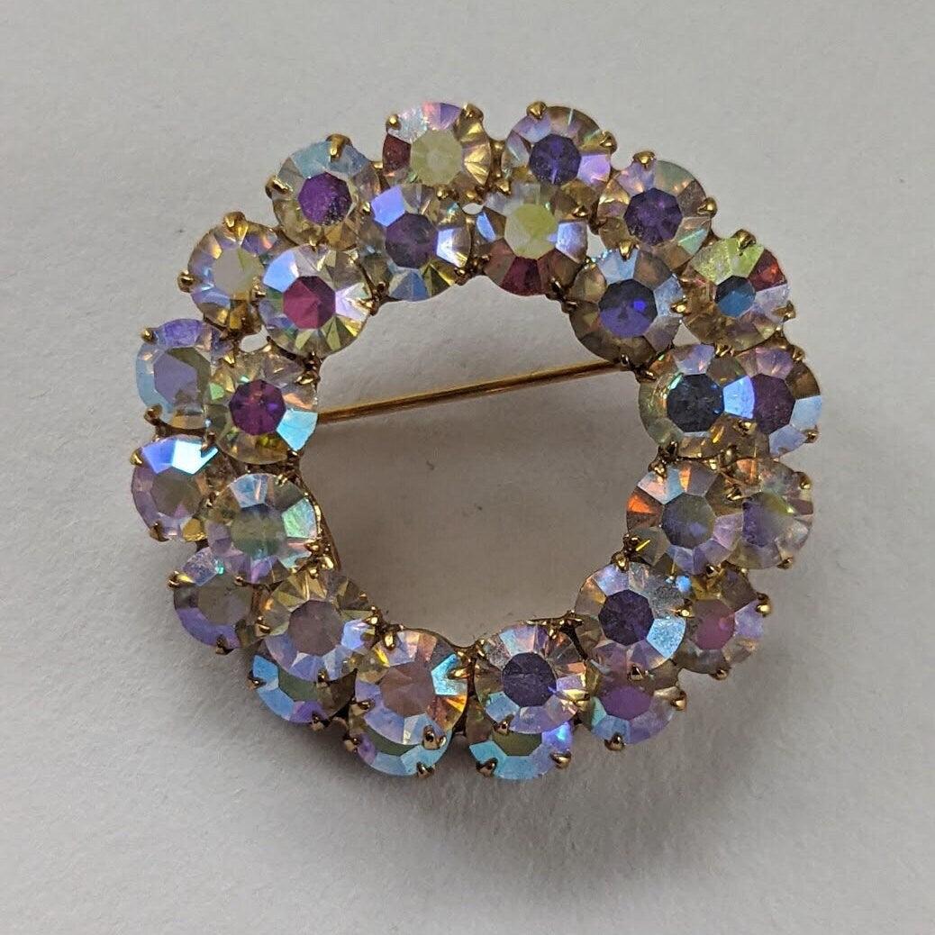 Vintage Rhinestone Brooch | Floral Wreath Brooch Pin