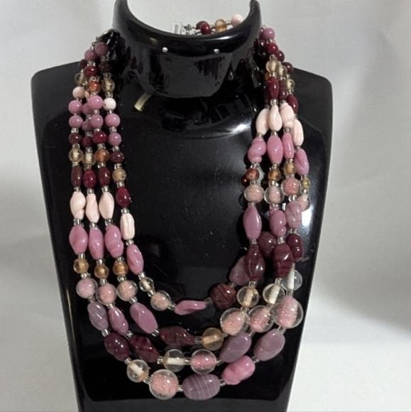 Vintage glass bead Multi-Strand Beaded Necklace 50s era