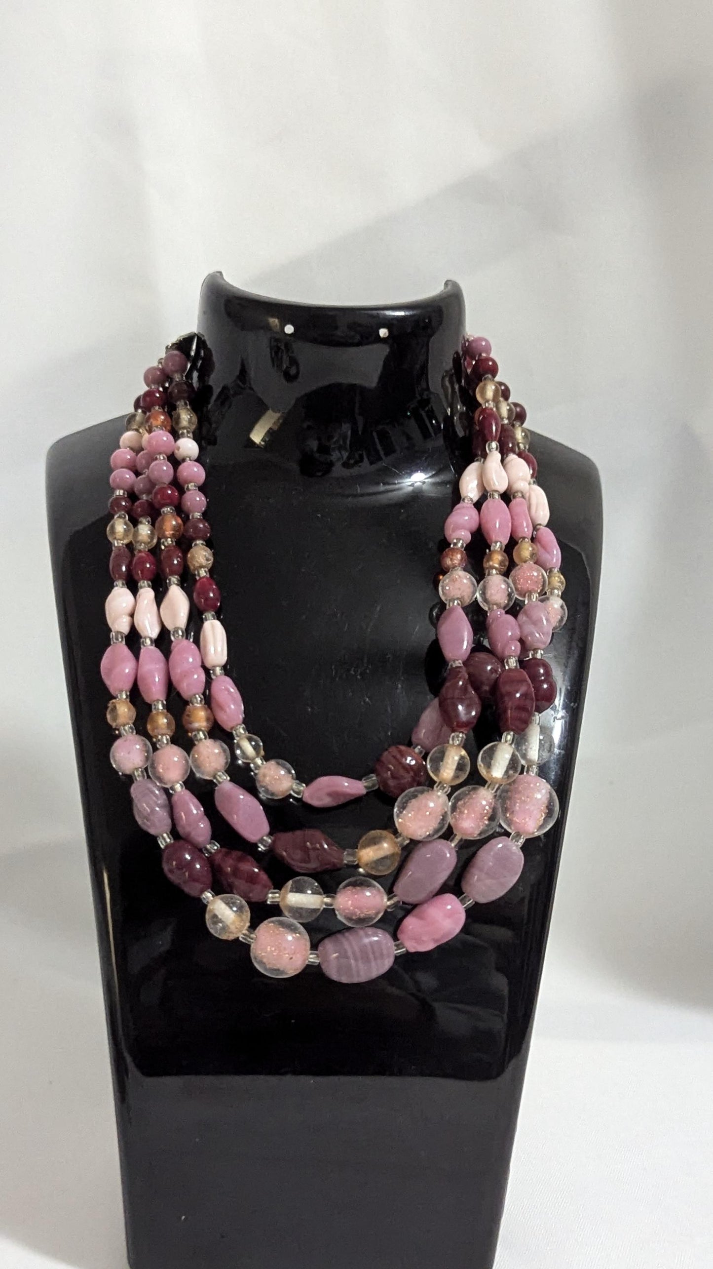 Vintage glass bead Multi-Strand Beaded Necklace 50s era