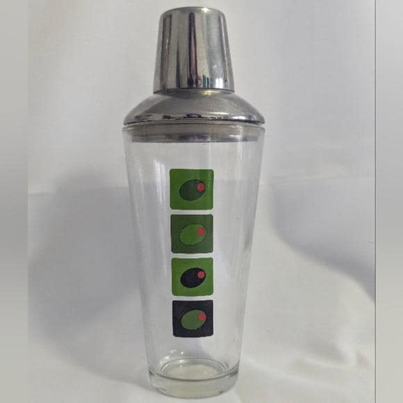 vintage Retro Green and Black olive Cocktail Shaker