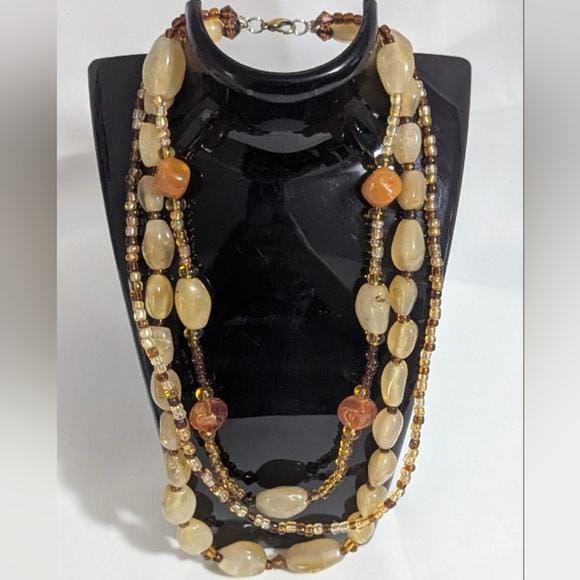 Vintage Elegant Multi-Strand glass and stone Beaded Necklace