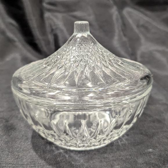 Vintage KIM Indonesia clear glass covered candy or nut dish