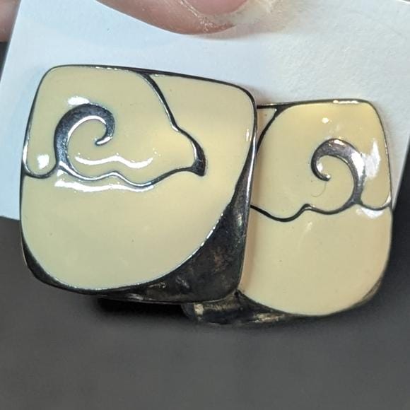 Vintage enamel wind and cloud square earrings | pin back