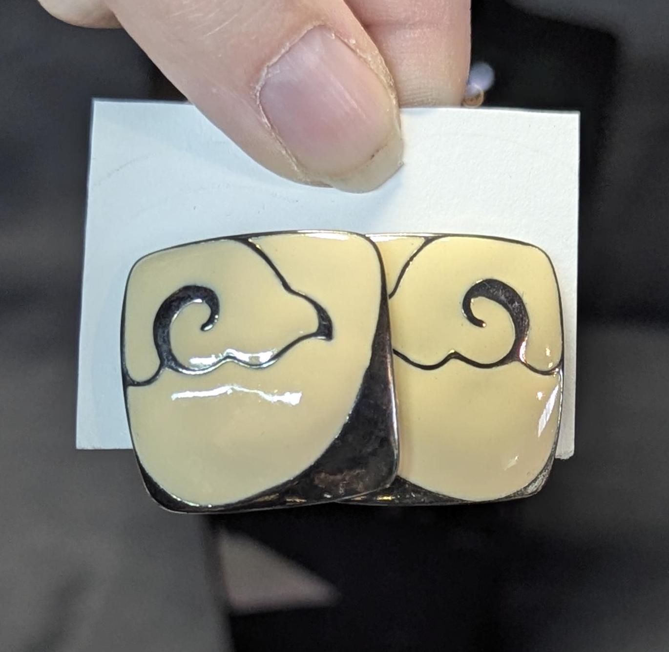 Vintage enamel wind and cloud square earrings | pin back