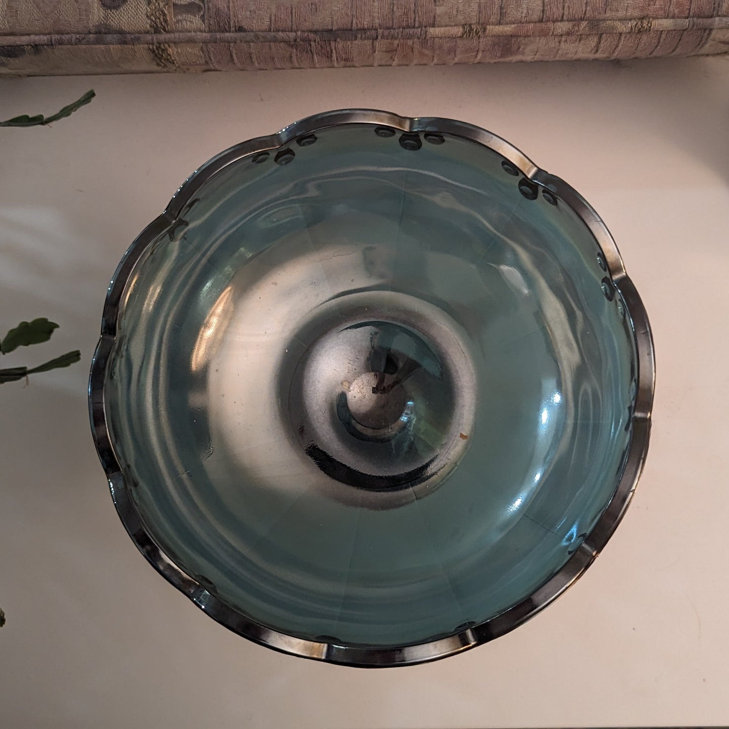 Vintage Carnival Glass | Large Pedestal Carnival Glass Compote | Iridescent | Blue