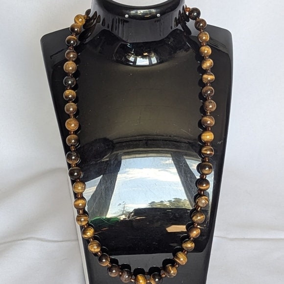 vintage Natural 10 mm Tiger Eye Bead Necklace