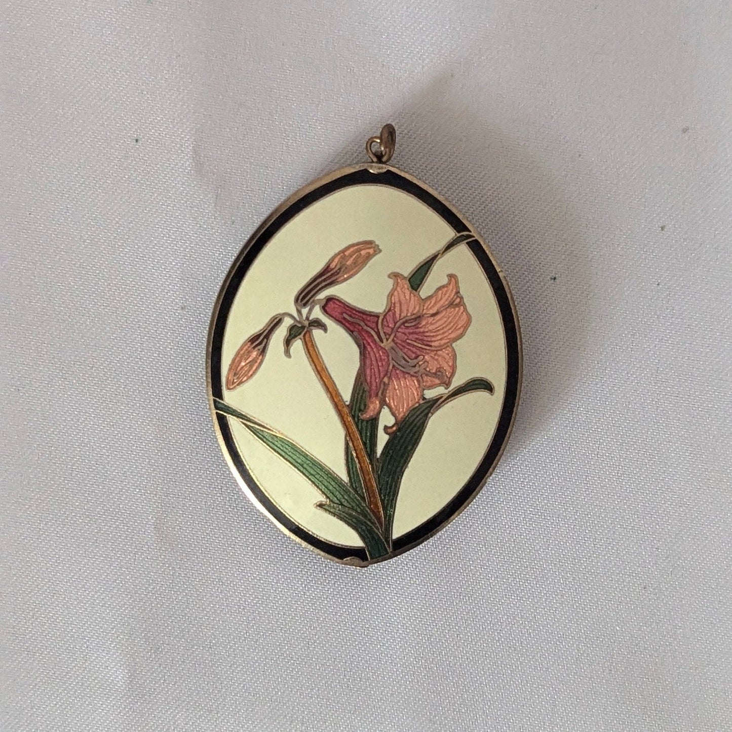 Vintage enamel Cloisonné Red and Pink large Lily pendant