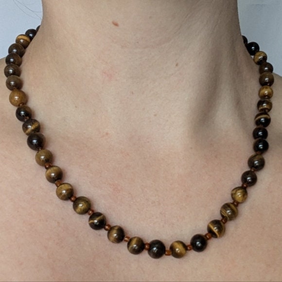 vintage Natural 10 mm Tiger Eye Bead Necklace