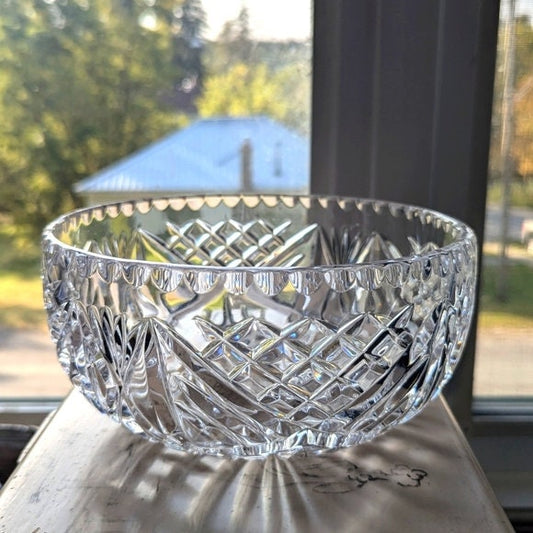 Vintage Crystal serving salad bowl with pinwheel pattern - genuine Crystal