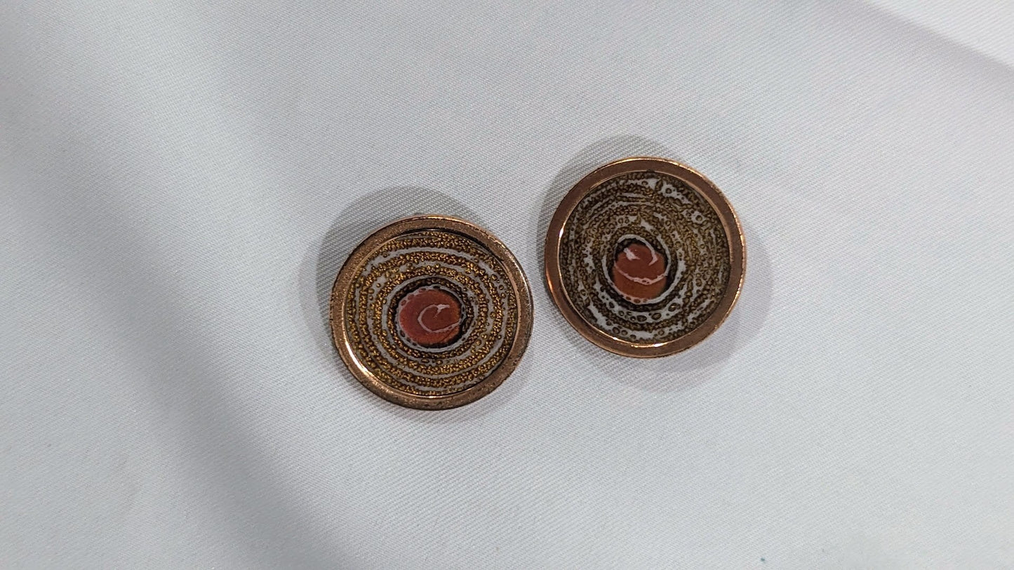 Matisse Renoir Copper Orange Enamel Earrings modernist 1950s clip on jewelry