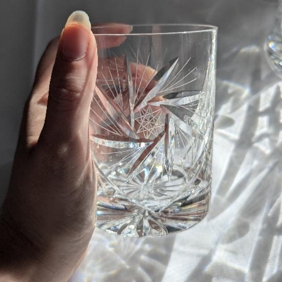 Vintage lead crystal whiskey glasses hand cut, mid century whisky tumblers