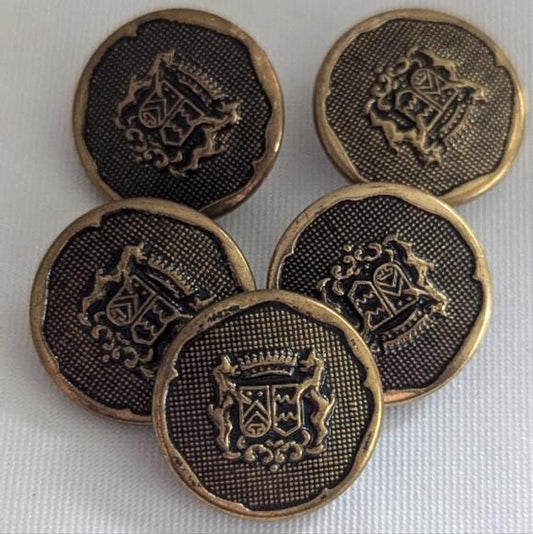 Vintage reproduction Brass Crest Buttons 5 total