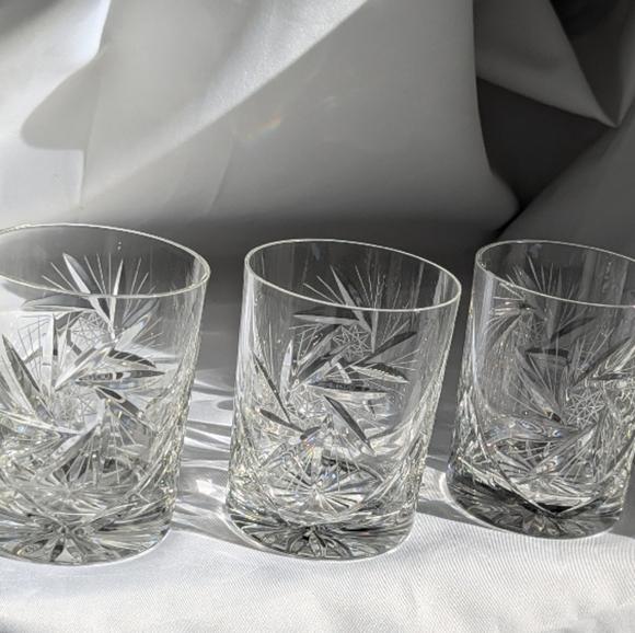 Vintage lead crystal whiskey glasses hand cut, mid century whisky tumblers