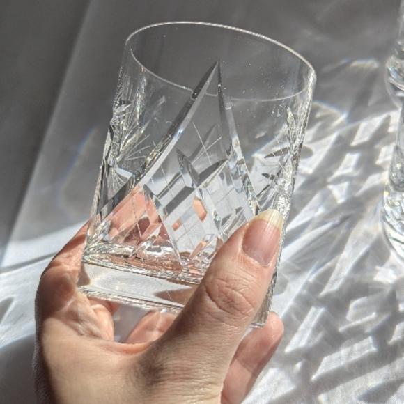 Vintage lead crystal whiskey glasses hand cut, mid century whisky tumblers