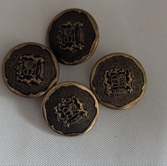 Vintage reproduction Brass Crest Buttons 5 total