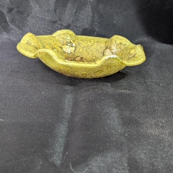vintage Rare hand blown yellow glass bowl - raised bubbles